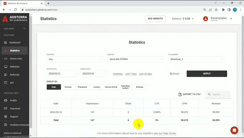Analyser les résultats Adsterra Direct Link
